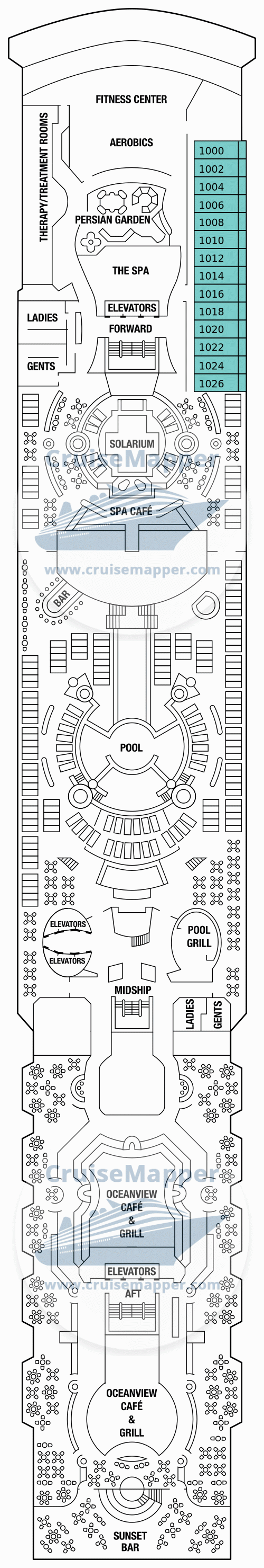 Celebrity Constellation Deck 10 - Resort-Cabins-Spa-Pools