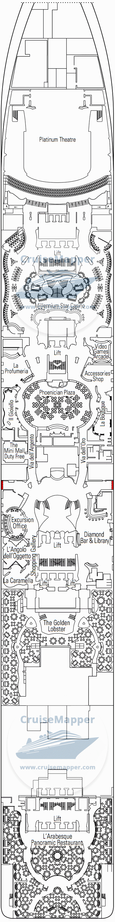 MSC Preziosa Deck 06 - Diamante-Restaurants-Casino-Shops