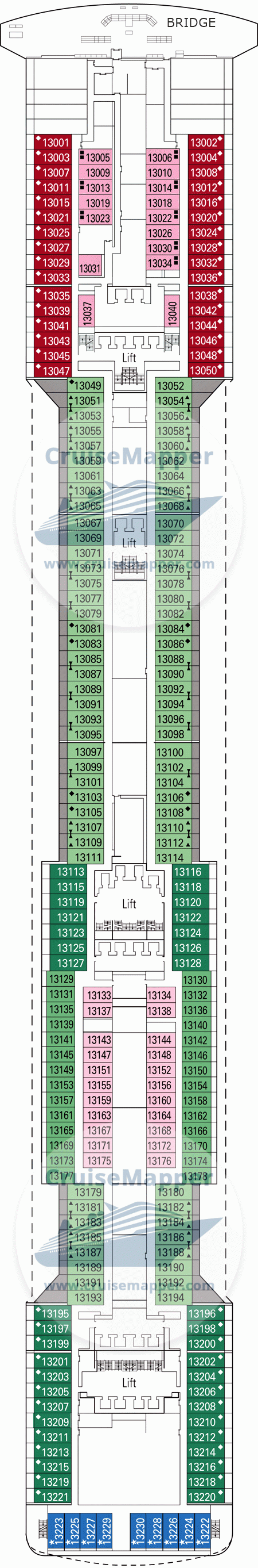 MSC Preziosa Deck 13 - Ametista-Cabins-Bridge