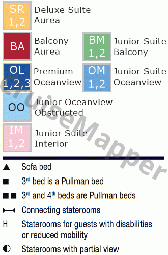 MSC Sinfonia deck 7 plan (Brahms-Cabins-Hospital) legend