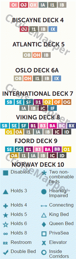 Norwegian Sky deck 5 plan (Atlantic-Lobby-Dining) legend