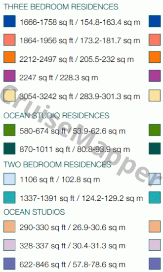 ms The World deck 9 plan (Apartments) legend