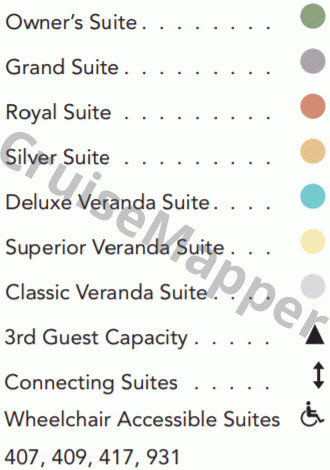 Silver Muse deck 5 plan (Lounge-Lobby-Cabins) legend