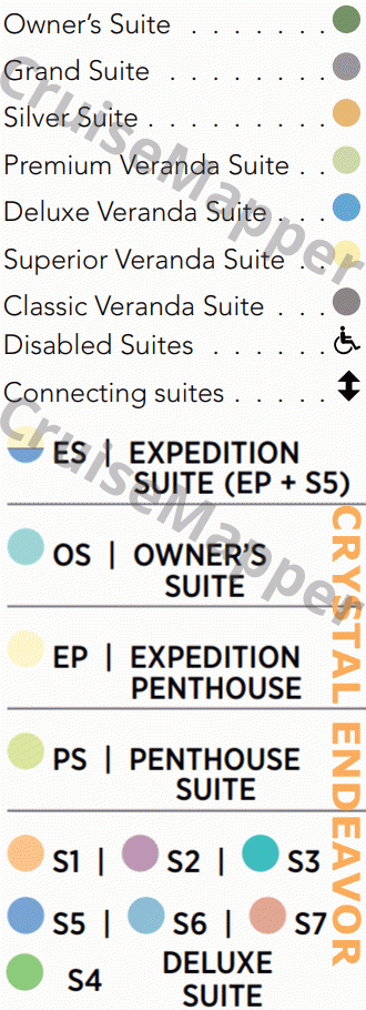 Silver Endeavour deck 10 plan (Observation Deck-Sundeck) legend