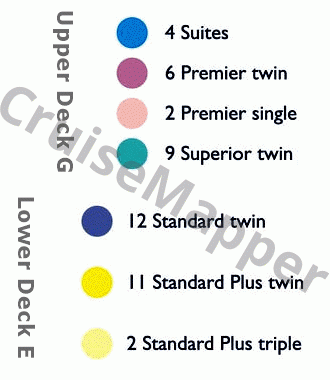 MV Ushuaia deck 1 plan (E-Lower Cabins) legend