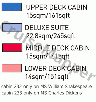 MS Charles Dickens deck 3 plan (Upper-Oliver Twist) legend