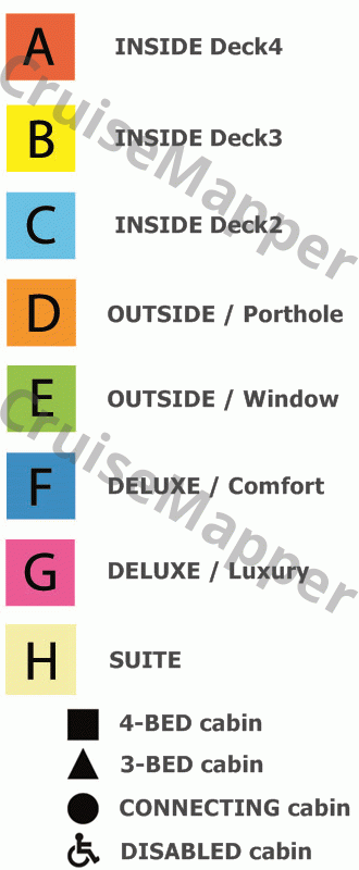 MS Delphin deck 3 plan (Cabins) legend