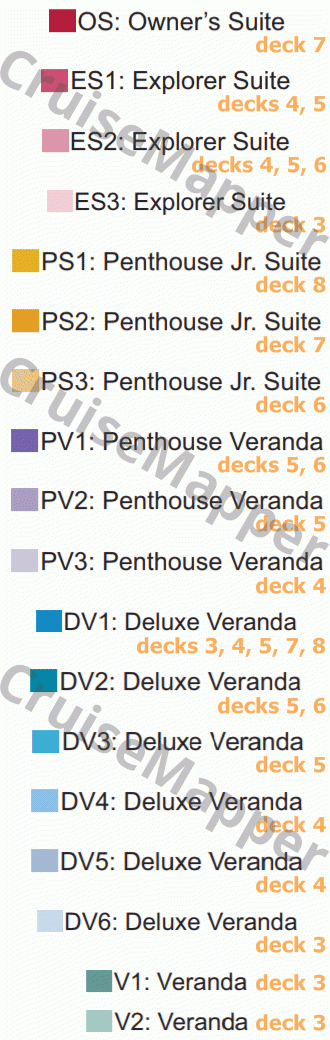 Viking Orion deck 7 plan (Cabins-Lido-Pools) legend