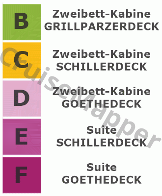 MS Nestroy deck 2 plan (Schillerdeck-Lobby-Restaurant) legend