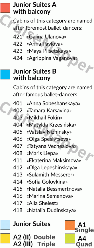 MS Crucelake-Lebedinoe Ozero deck 5 plan (Sun-Bridge) legend