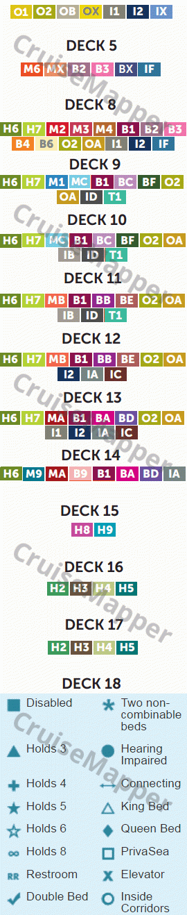 Norwegian Encore deck 5 plan (Kids) legend