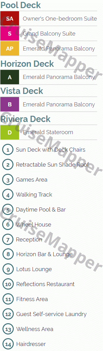 Emerald Harmony deck 2 plan (Vista-Dining) legend