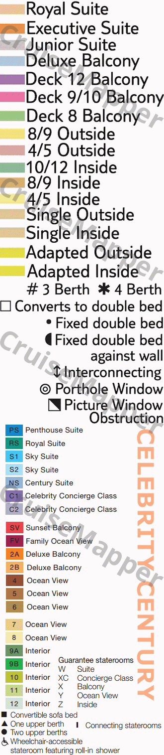 Marella Explorer 2 deck 22 plan (Celebrity Century-deck10-Penthouse) legend