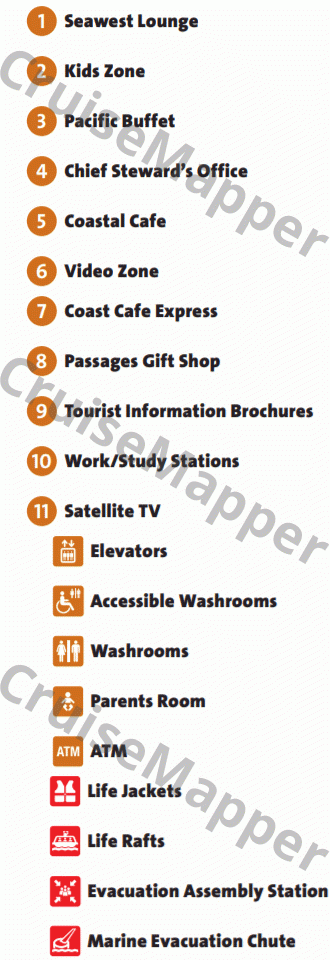 Spirit of Vancouver Island ferry deck 5 plan (Lobby-Restaurants-Shop) legend