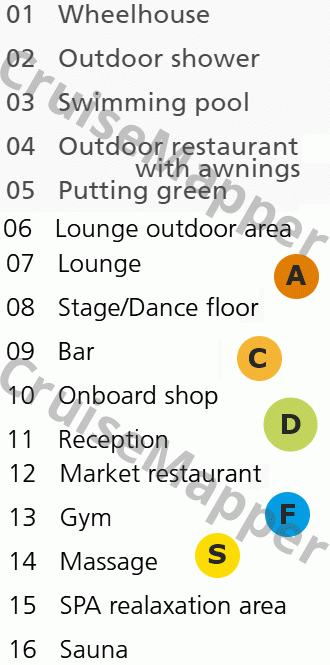 Arosa Alva deck 2 plan (Dining) legend