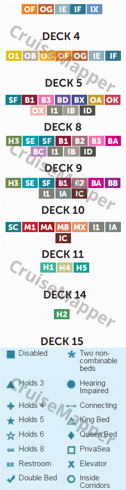 Norwegian Gem deck 14 plan (Sundeck-The Haven) legend