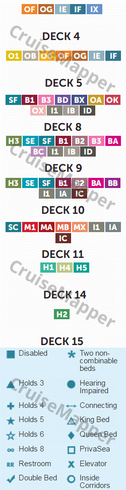 Norwegian Gem deck 6 plan (Dining) legend