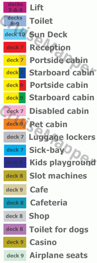 Mazovia ferry deck 8 plan (Cabins-Restaurant-Shop-Kids) legend