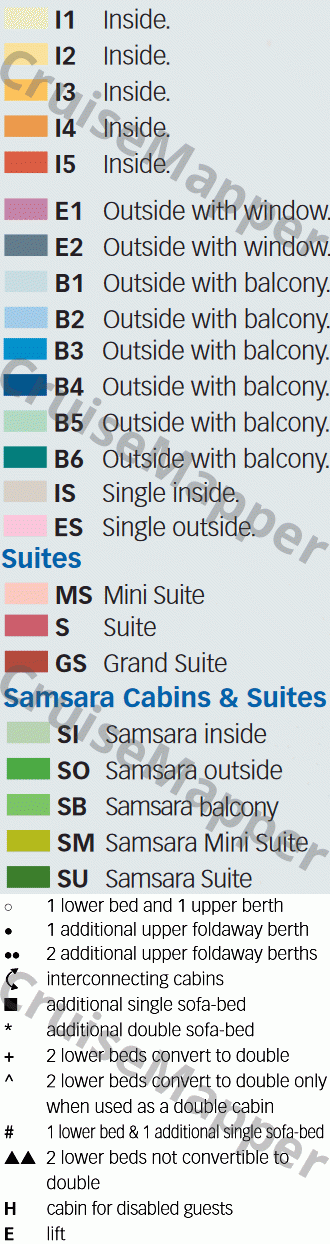 Costa Concordia deck 5 plan (Italia) legend
