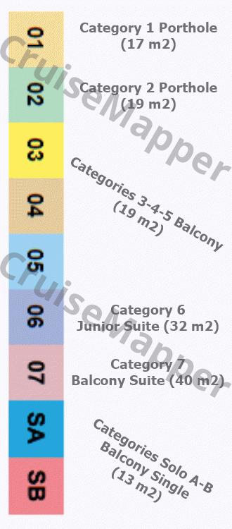 National Geographic Endurance deck 7 plan (Bridge-Cabins) legend