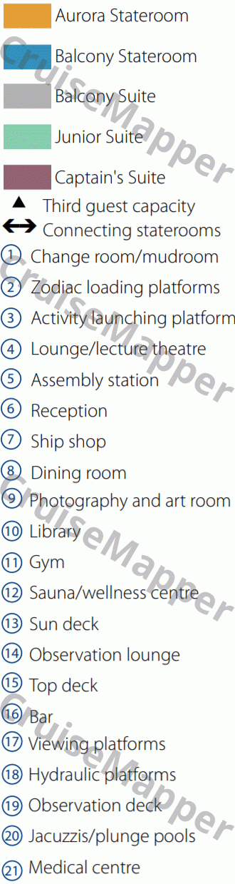 Ocean Victory deck 3 plan (Cabins-Marina-Hospital-Crew) legend