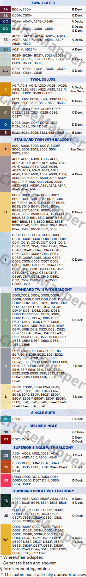 Spirit of Discovery deck 6 plan (Promenade) legend