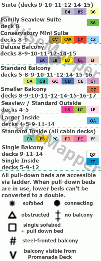 Iona deck 5 plan (Cabins-Spa) legend