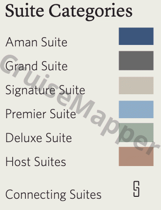 Amangati deck 4 plan (Cabins-Lobby-Shop-Kids-Hospital-Spa1-Dining1) legend