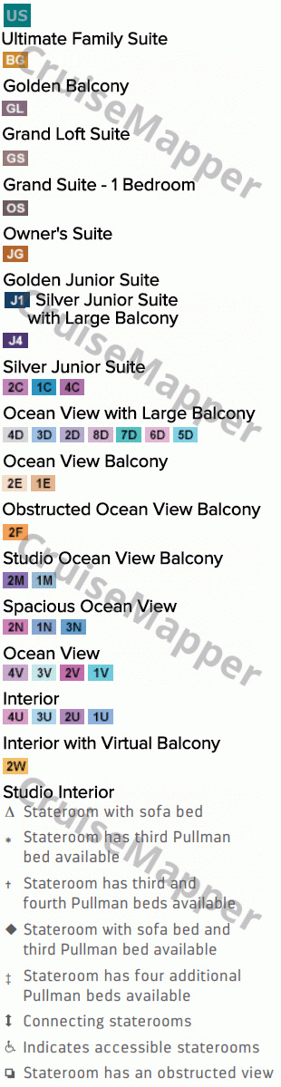 Spectrum Of The Seas deck 11 plan (Kids-Cabins) legend