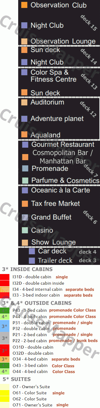 Color Fantasy ferry deck 5 plan (Cabins-Crew) legend