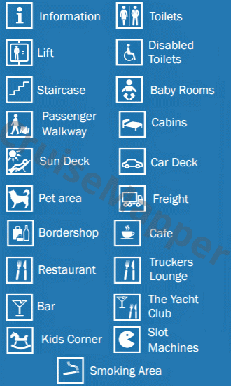 Stena Scandinavica ferry deck 7 plan (Promenade-Restaurants-Lounge-Shops) legend