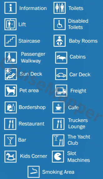 Stena Germanica ferry deck 7 plan (Promenade-Restaurants-Lounge-Shops) legend