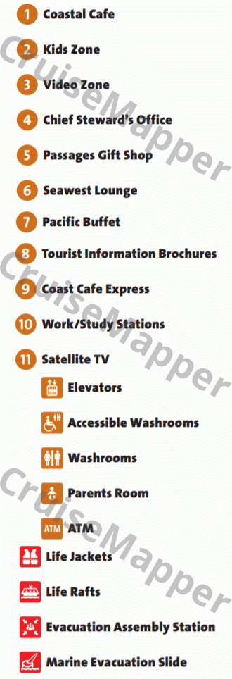 Coastal Celebration ferry deck 5 plan (Cafe-Kids) legend