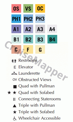 Oceania Marina deck 6 plan (Dining-Casino) legend