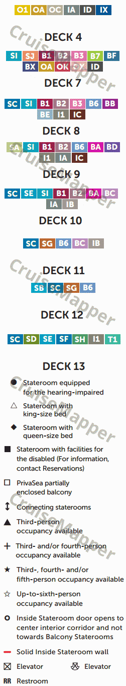 Pride of America deck 6 plan (Promenade-Lounge) legend