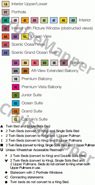 Carnival Conquest deck 14 plan (Serenity2-Skydeck) legend