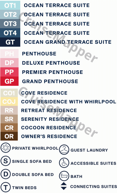 MSC Explora 4 deck 8 plan (Cabins) legend