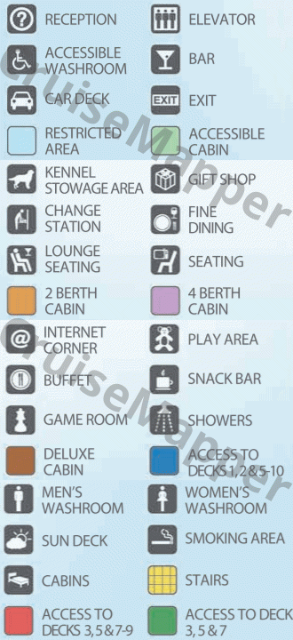 Atlantic Vision ferry deck 9 plan (Cabins) legend