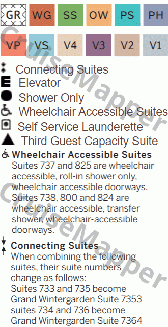 Seabourn Venture deck 7 plan (Spa-Fitness-Cabins) legend