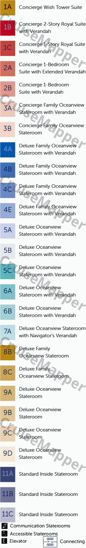 Disney Treasure deck 7 plan (Cabins) legend