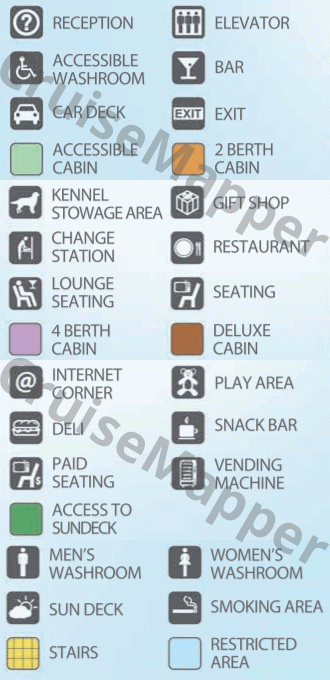 Blue Puttees ferry deck 9 plan (Cabins) legend