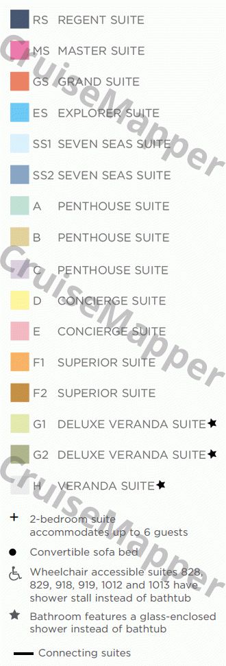 Seven Seas Grandeur deck 14 plan (Regent Suite) legend