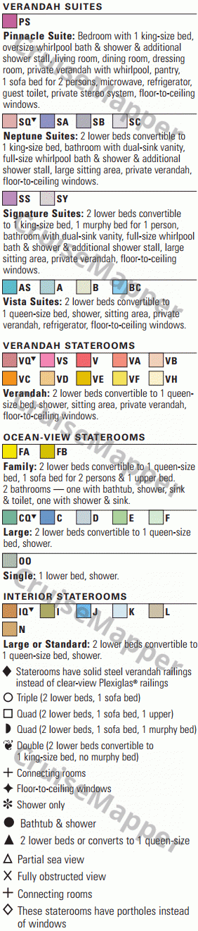 ms Rotterdam deck 7 plan (Schubert-Cabins) legend