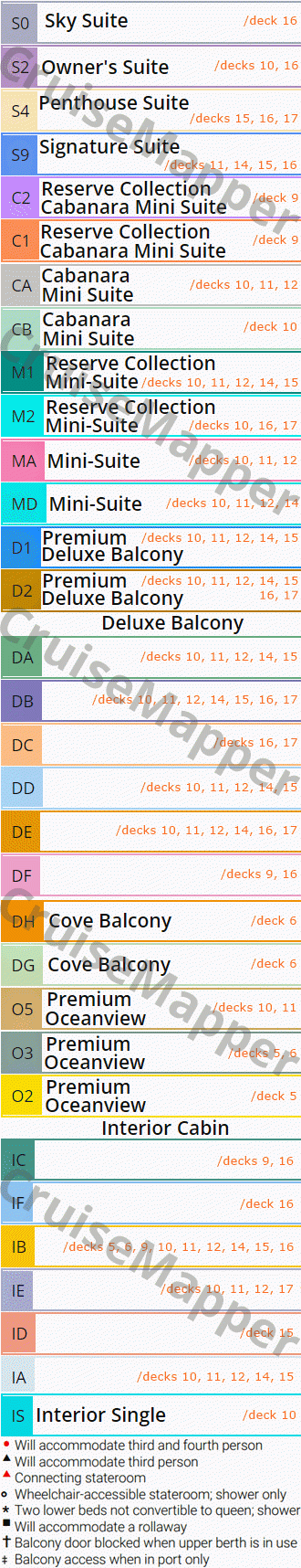 Star Princess deck 12 plan (Cabins) legend