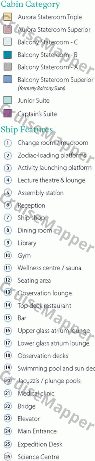 Sylvia Earle deck 8 plan (Sundeck-Observation) legend