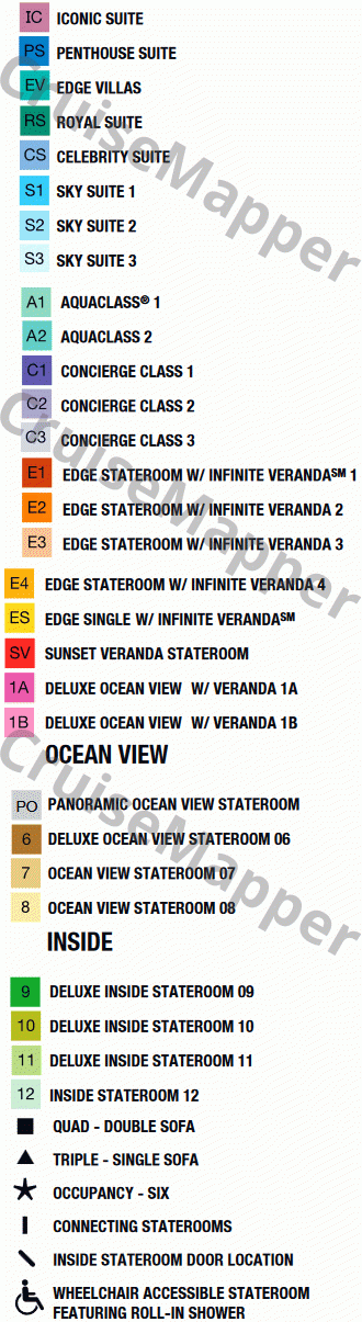 Celebrity Ascent deck 11 plan (Cabins-Bridge) legend