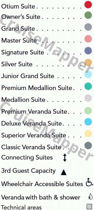 Silver Nova deck 5 plan (Spa-Lounge-Casino) legend