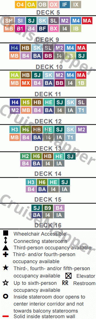 Norwegian Prima deck 19 plan (Speedway2-Sundeck) legend