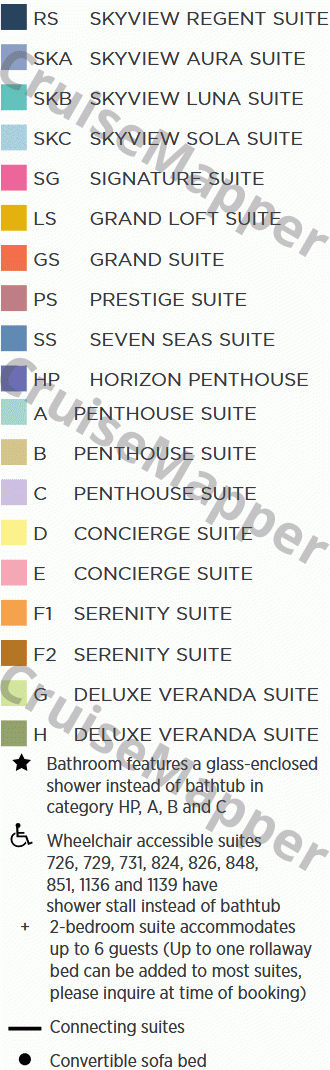 Seven Seas Prestige deck 5 plan (Lobby-Dining) legend