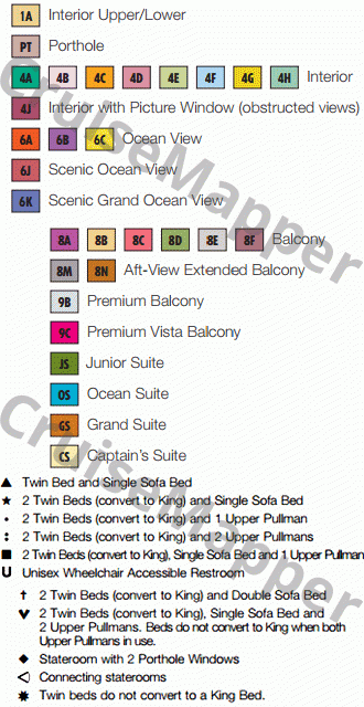 Carnival Glory deck 2 plan (Main-Cabins) legend